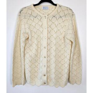 Vintage Jolie Knitwear Open Knit Cream Color Button Up Cardigan, No Size Tag